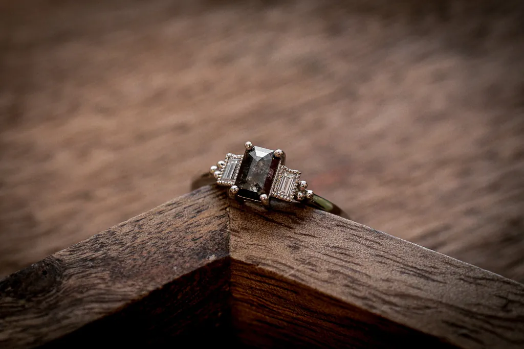 A bespoke three stone engagement ring